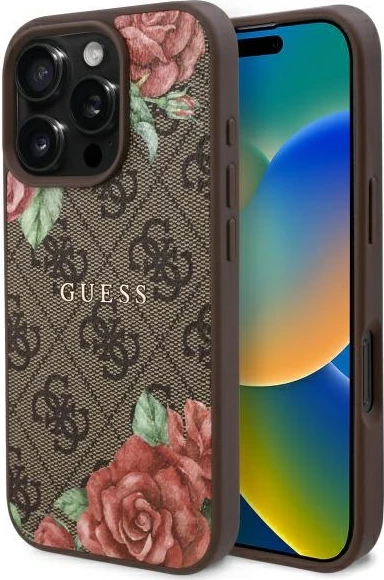 Mbështjellës Guess GUHMP16LP4ROPEMCW për iPhone 16 Pro 6.3", hardcase, MagSafe, kafe