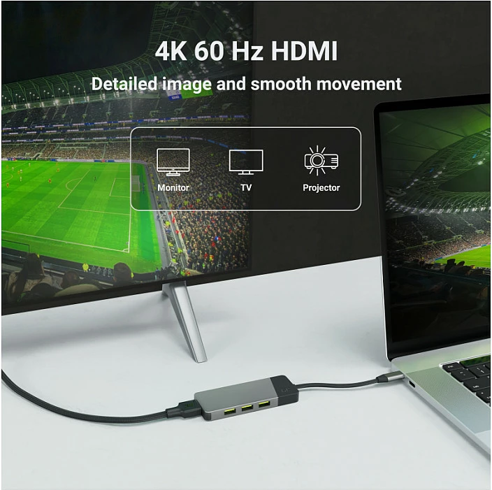 USB-C hub Green Cell, 7-në-1, HDMI 4K 60Hz, USB 3.2, SD/microSD, PD 85W, argjend