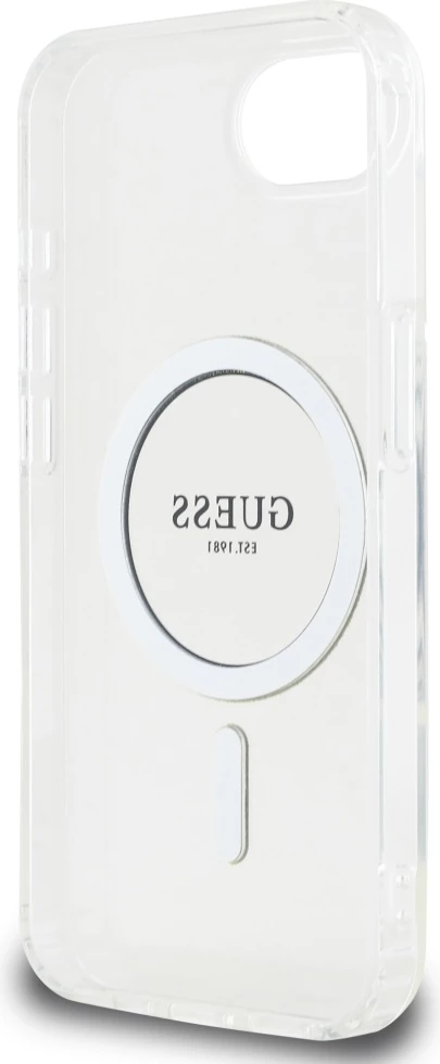 Mbështjellës Guess IML Glitter Circle MagSafe për iPhone 16e, Transparent