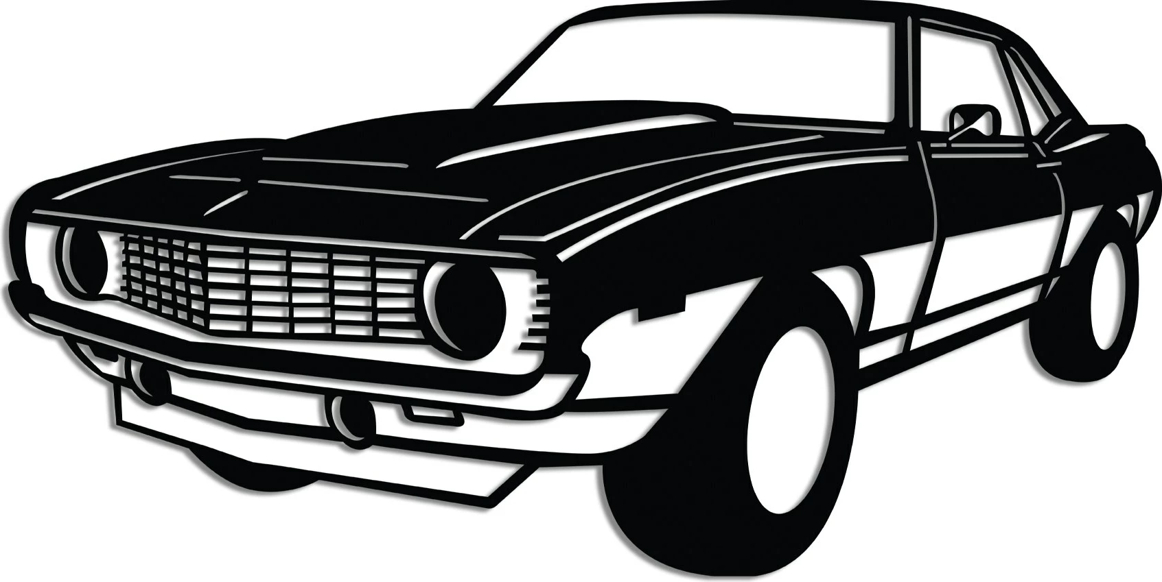 Aksesor dekorativ për mur, metalik, Chevy Camaro Yenko, ngjyrë e zezë, 60x30cm