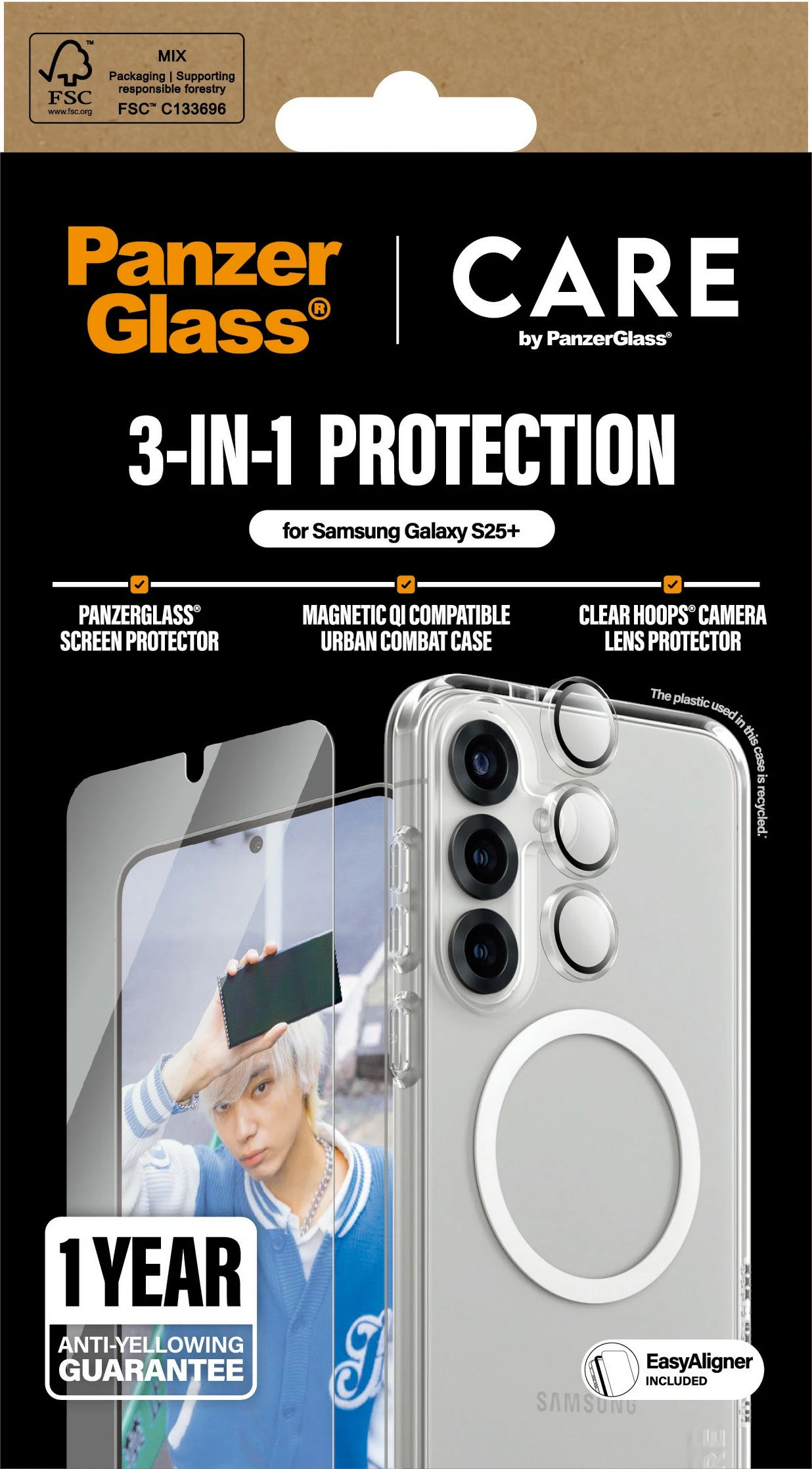 Mbështjellës PanzerGlass për Samsung Galaxy S25 Plus, set 3-në-1, transparent