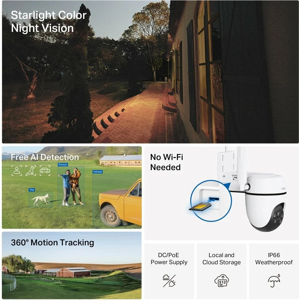 Kamerë sigurie IP TP-Link Tapo C501GW 2MP Full HD 1080p PTZ 4G LTE/WiFi PoE IP66 IR 30m microSD deri 512GB bardhë/zezë