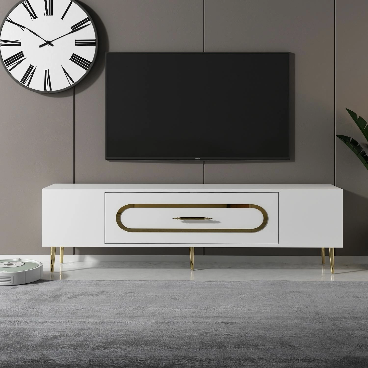 Komodë TV Skye Decor, e bardhë, e artë, Dekop3