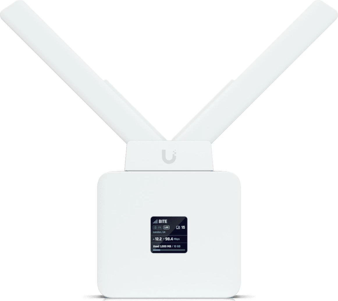 Router celular Ubiquiti UMR, LTE, 2x Gigabit, Wi-Fi, NanoSIM, i bardhë