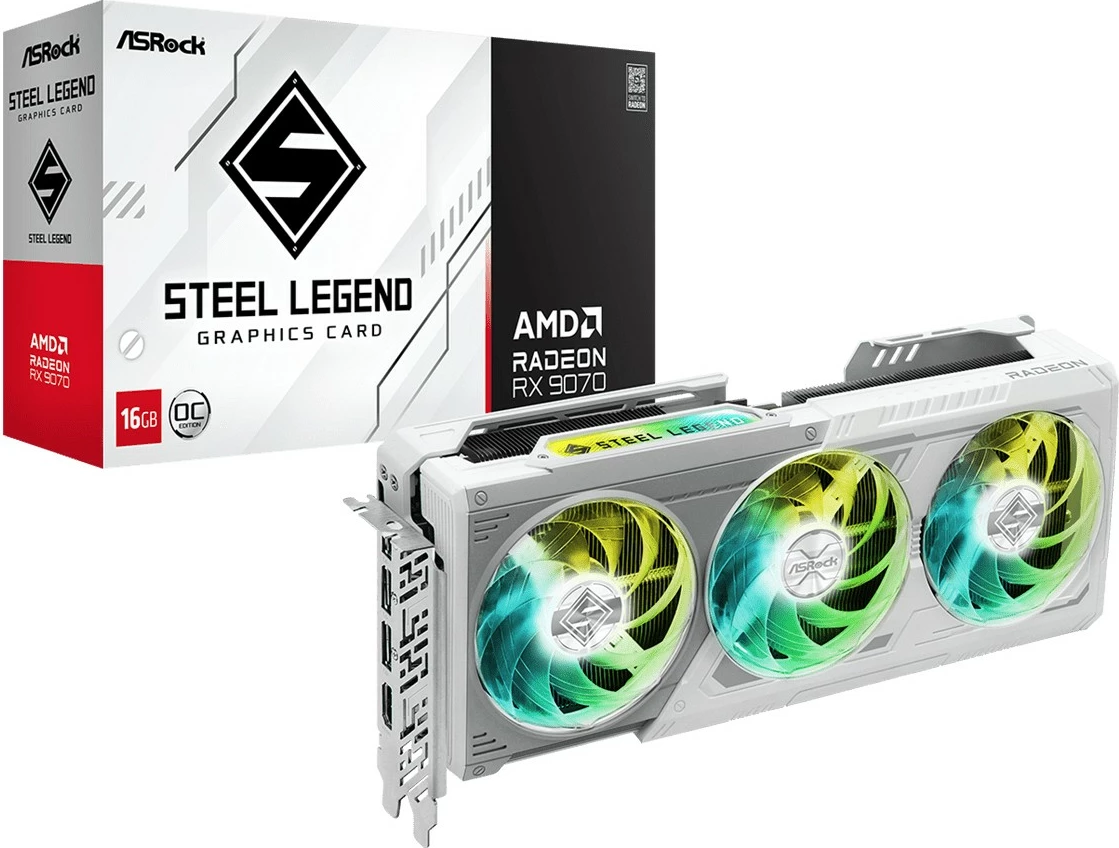 Kartelë grafike ASRock Steel Legend Radeon RX 9070 OC, 16 GB, GDDR6, Gri, Bardhë