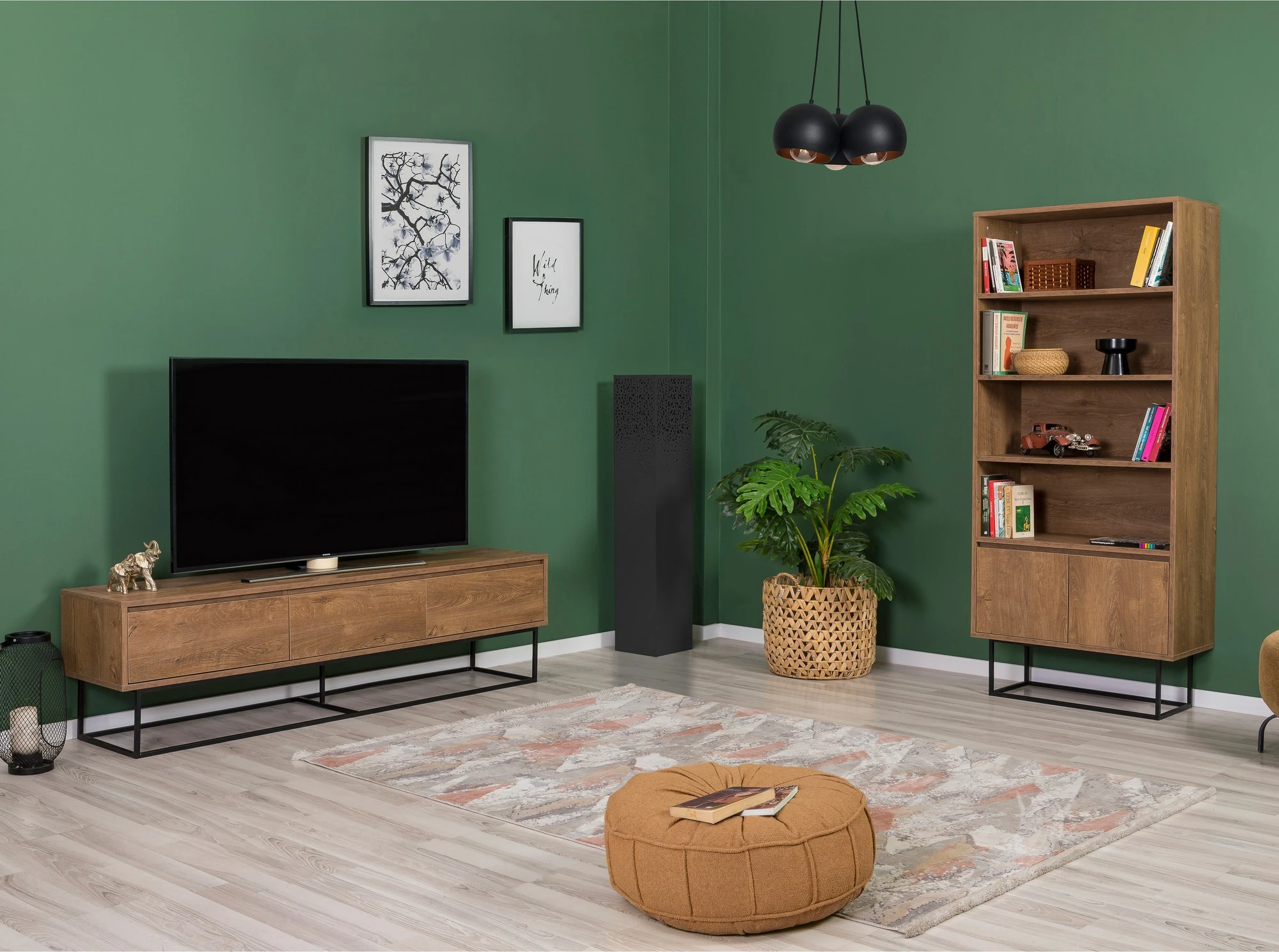 Set mobiljesh për dhomë dite, Skye Decor, Laxus Takım 25, ngjyrë arre dhe e zezë