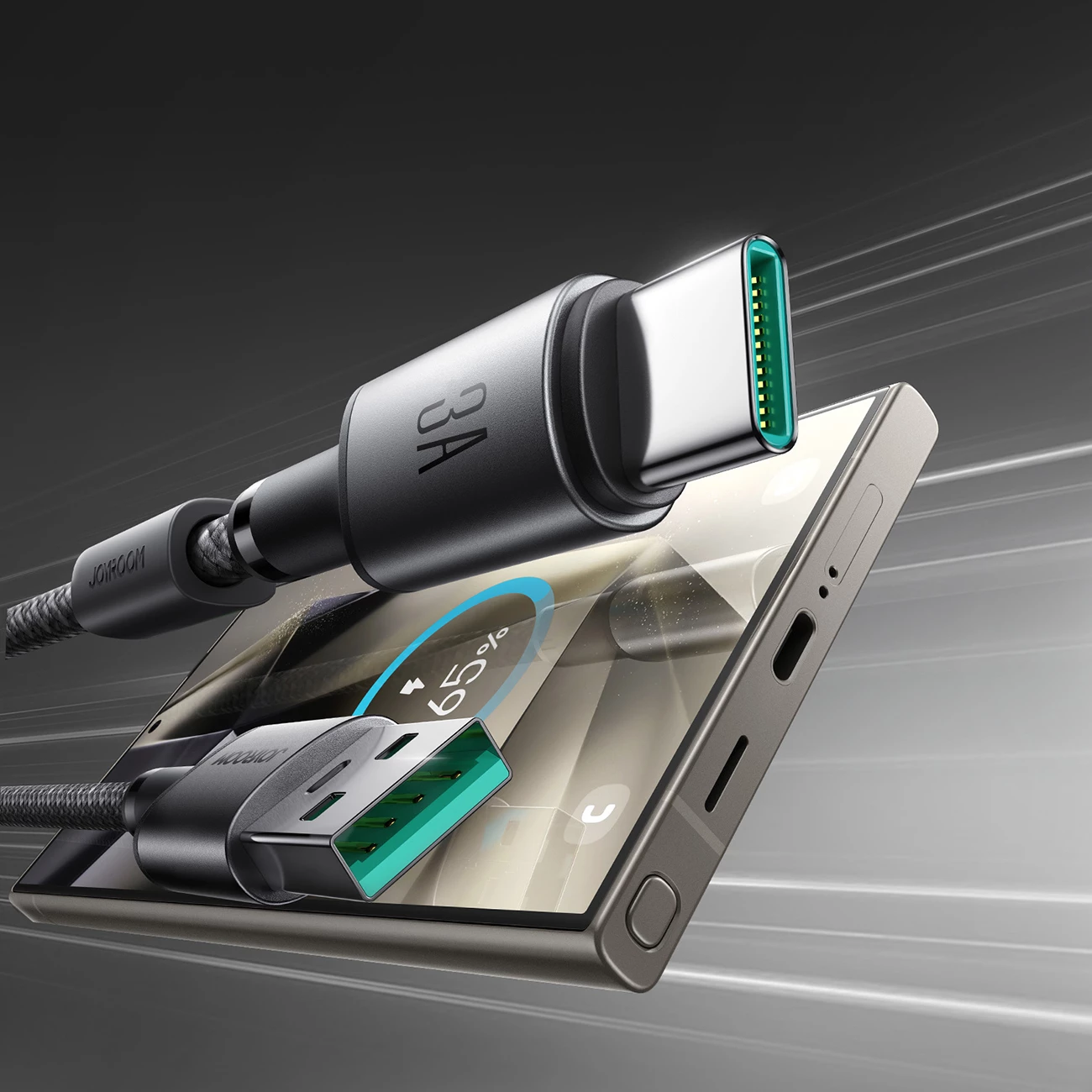 Kabllo Joyroom S-A50 Unlimited Series, USB-A në USB-C, 1.2m, 3A, me organizues magnetik, Gri