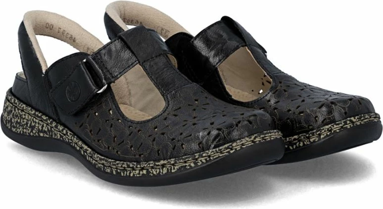 Sandale lëkure për femra Rieker 46397-00, të zeza