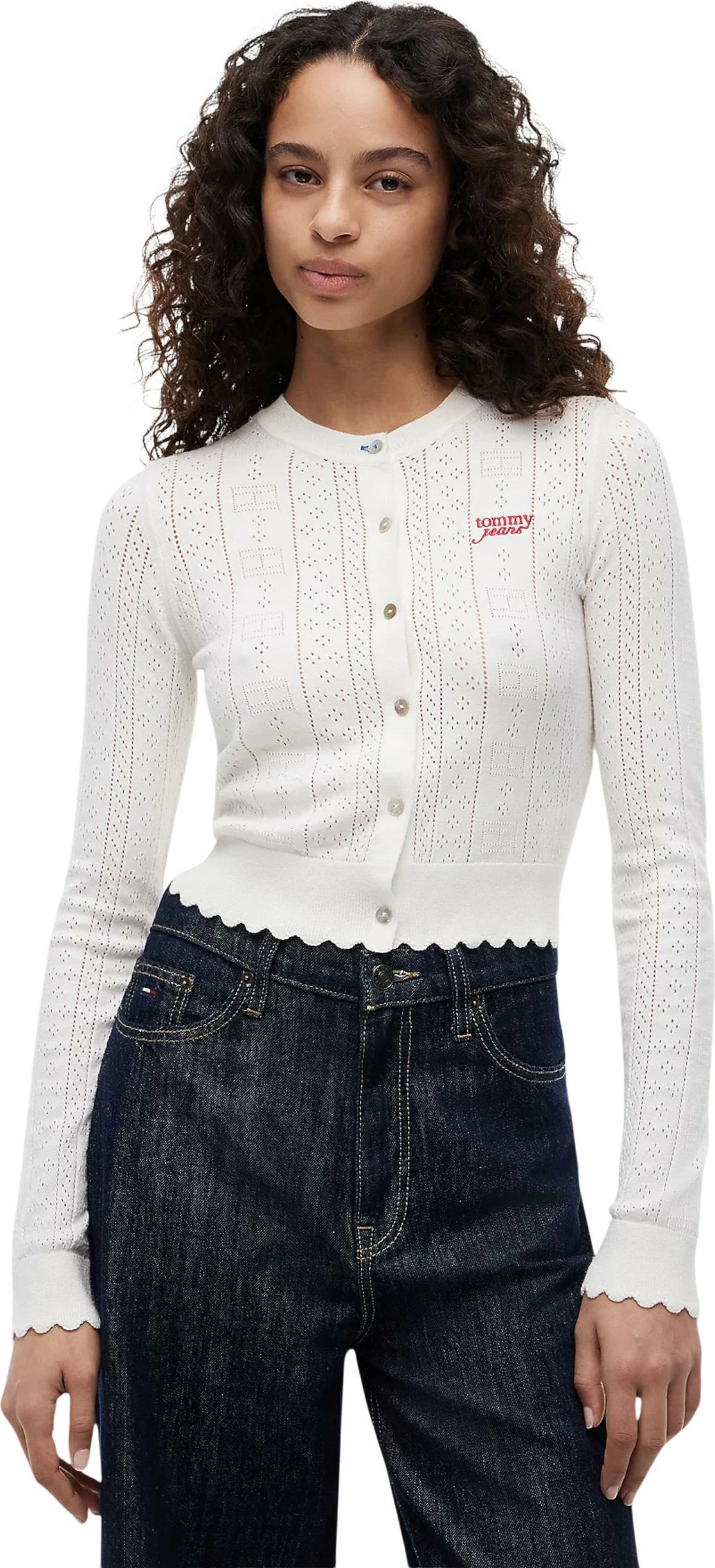 Kardigan i thurur Tommy Hilfiger Jeans DW0DW22931 për femra, i bardhë