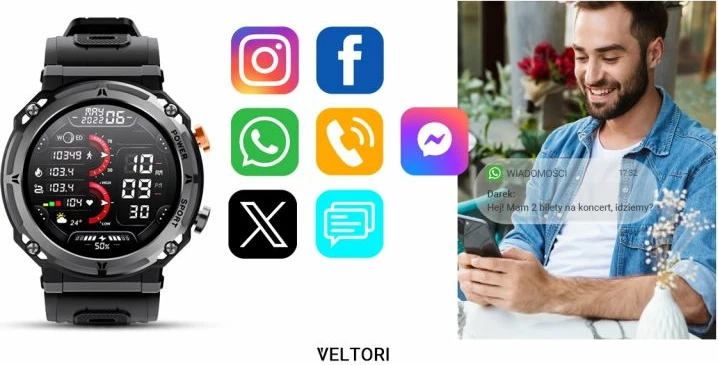 Smartwatch VELTORI për meshkuj, e zezë