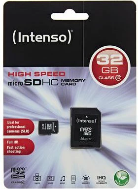 Kartelë memorie Intenso microSDHC 32GB Class 10, me adapter SD