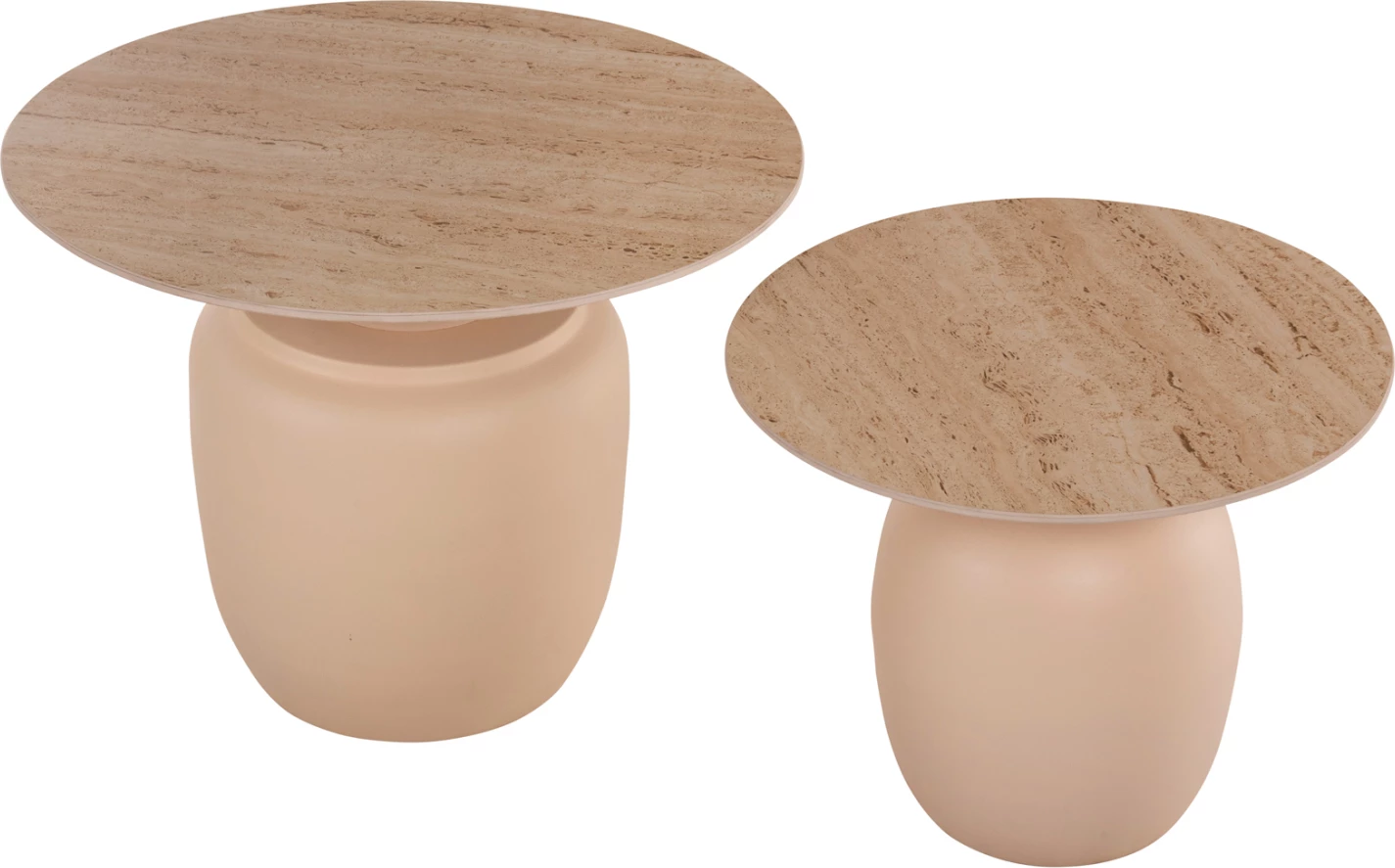 Tavolina anësore 2 copë FEREN FH9664 metalike me sipërfaqe qeramike ngjyrë fildishi Φ60 & Φ50cm