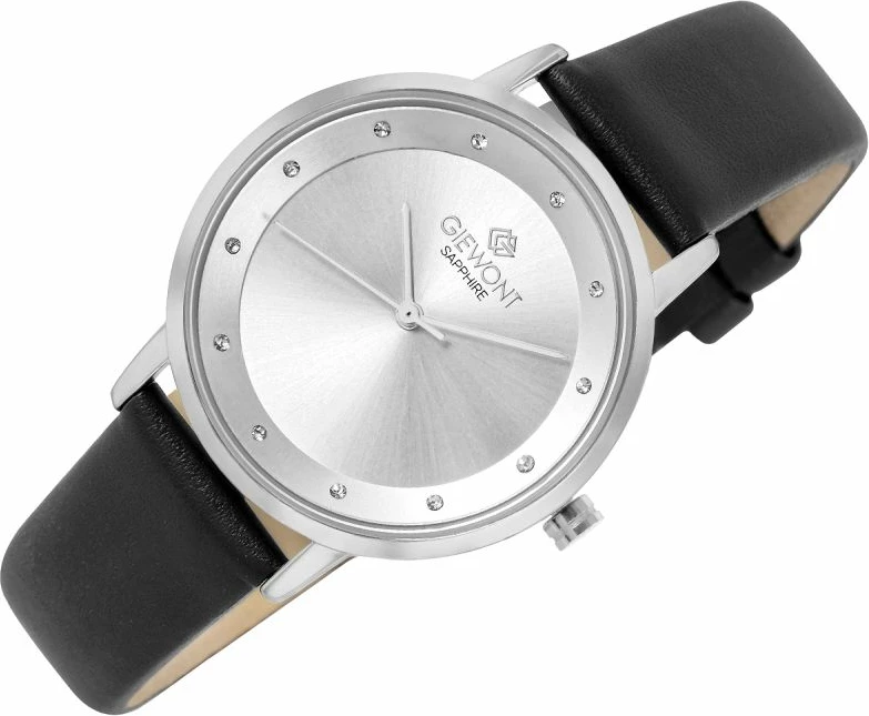 Orë dore femrash Giewont GW4130-A1, argjend, rrip lëkure e zezë