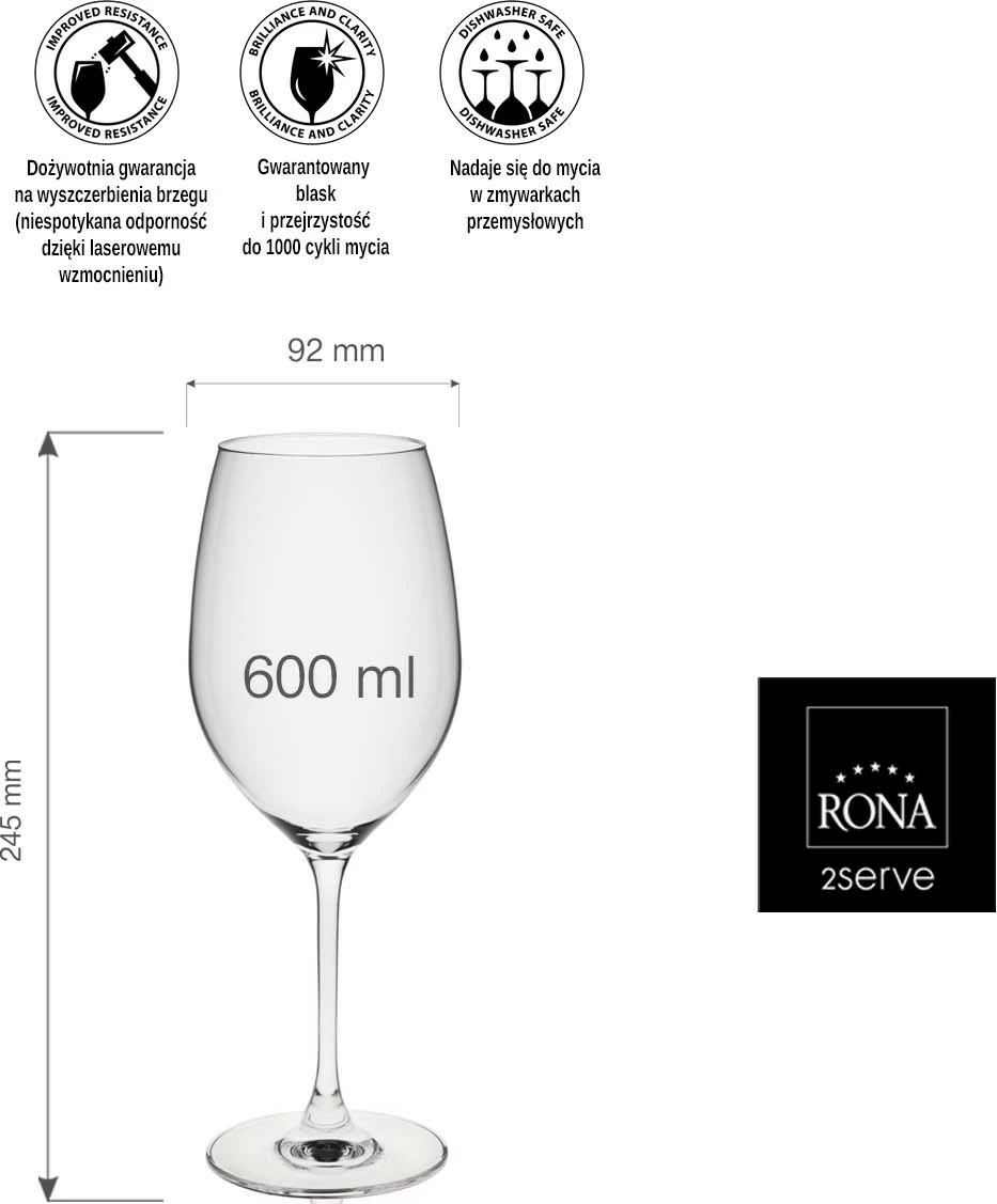 Gotë vere RONA Le Vin Bordeaux 600ml kristal, transparent, set 6 copë