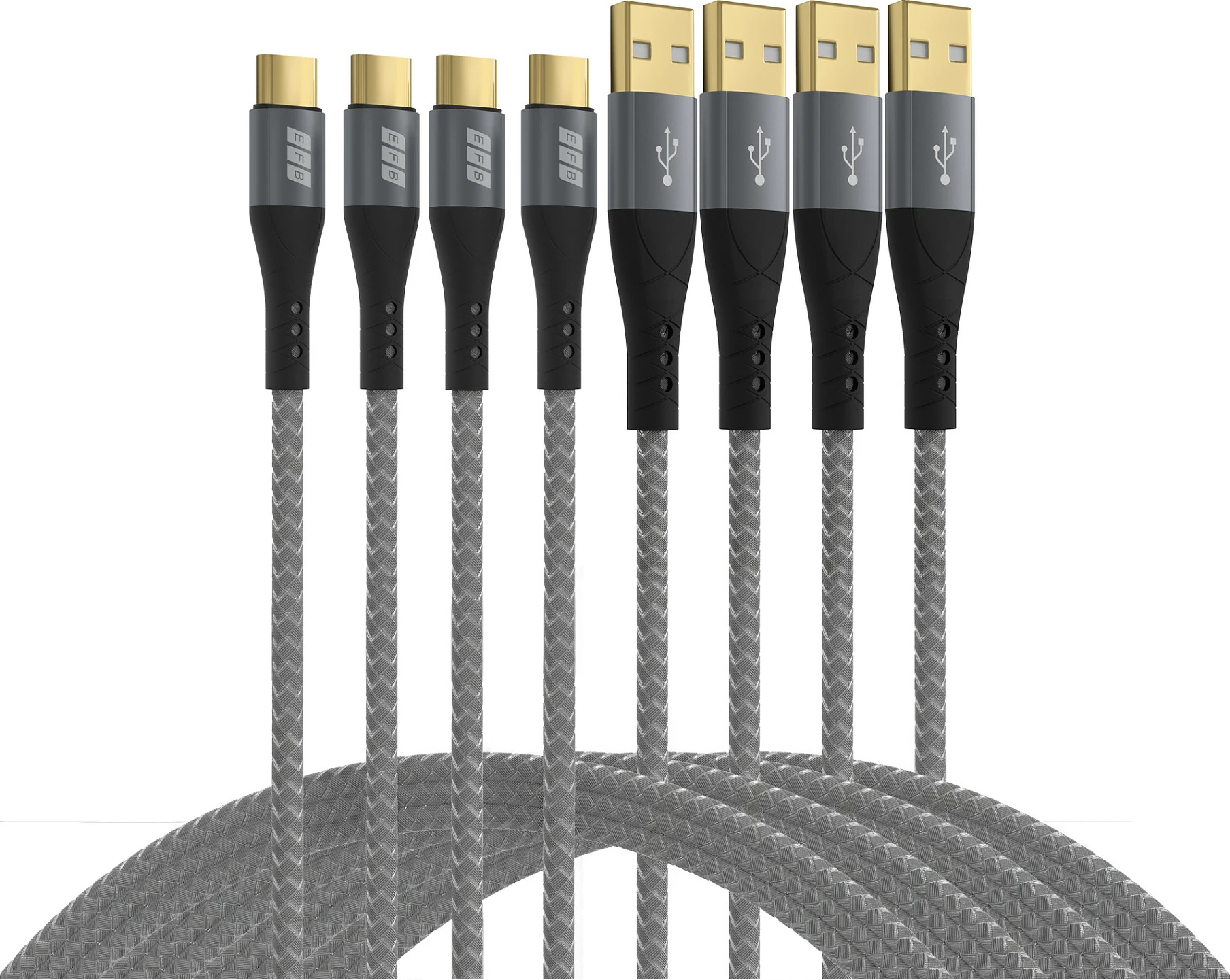 Kabllo karikimi USB-A në USB-C EFB Elektronik USB-AC-00005, set 4 copë, USB 2.0, USB PD 60W, 3A, 0.5m/1m/2m/3m, zi/gri