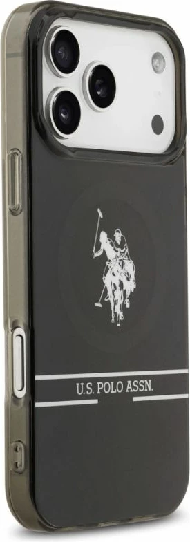 Kapak telefoni US Polo DH and Bottom Stripe Logo MagSafe për iPhone 17 Pro Max, i zi