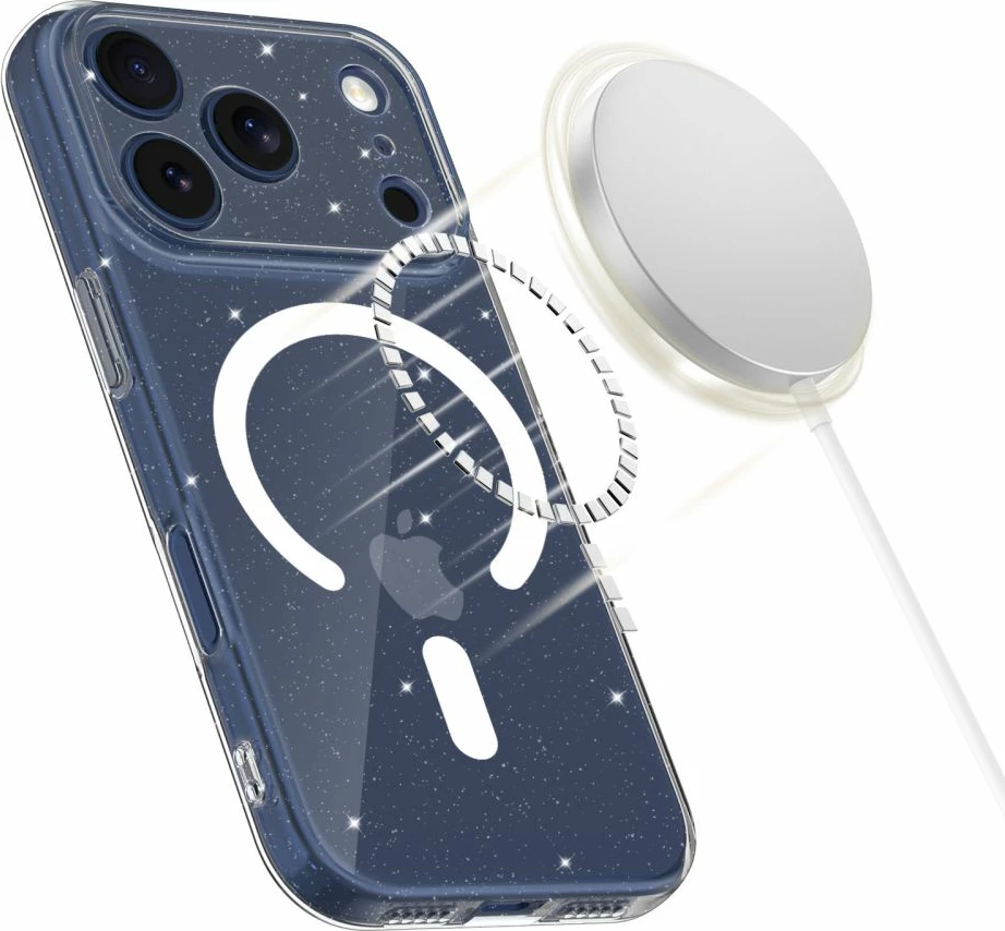 Mbështjellës Tech-Protect FlexAir MagSafe për iPhone 17 Pro Max, transparent me glitter, 1 copë