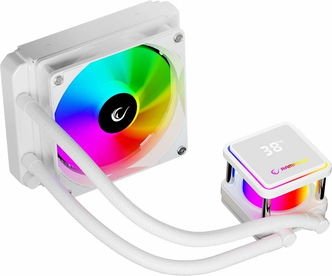 Ftohës uji AIO Rampage INFINITE V120 120 mm ARGB me ekran temperature, i bardhë