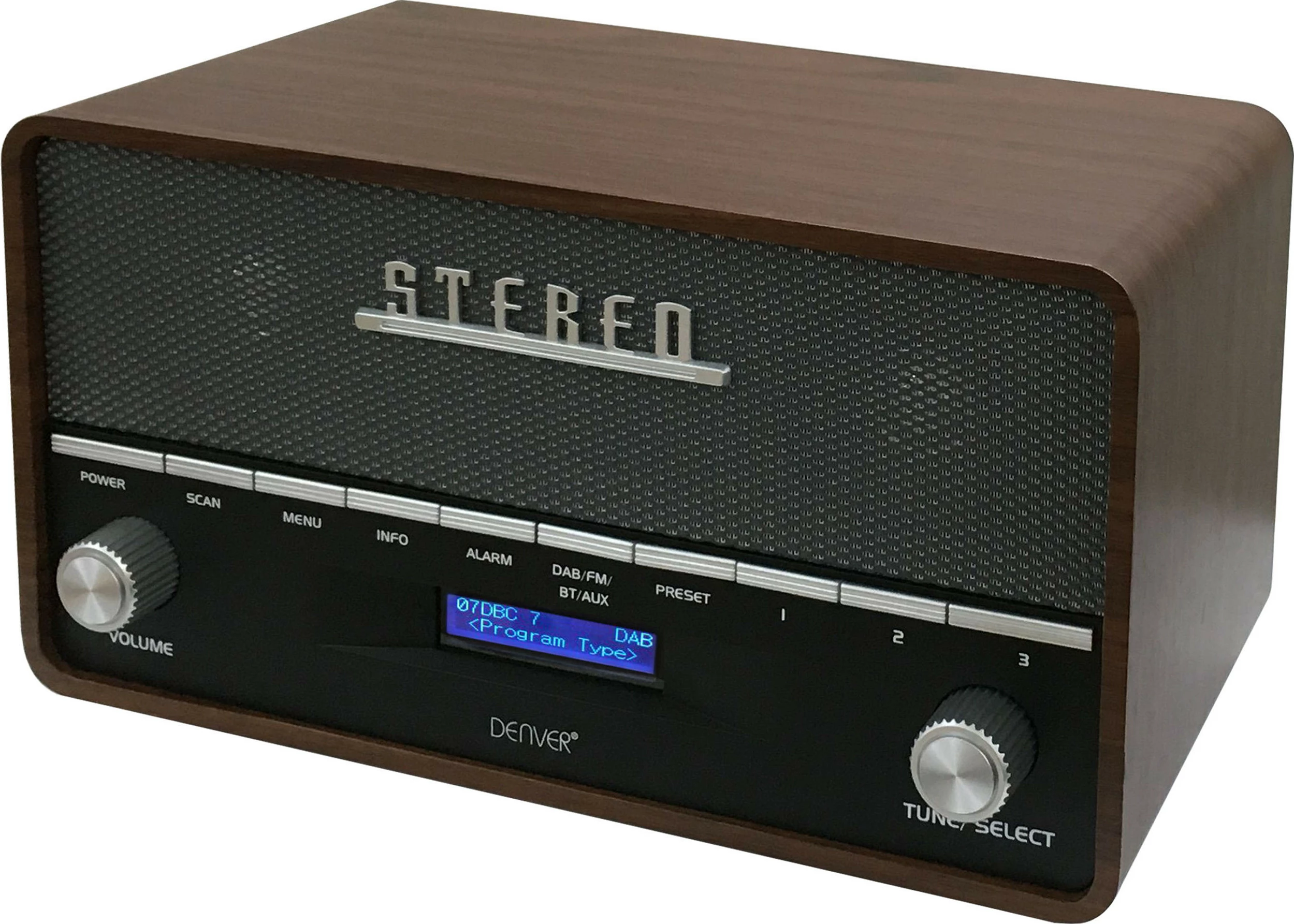 Radio DAB Denver DAB-36, retro, ekran digjital, ngjyrë dru