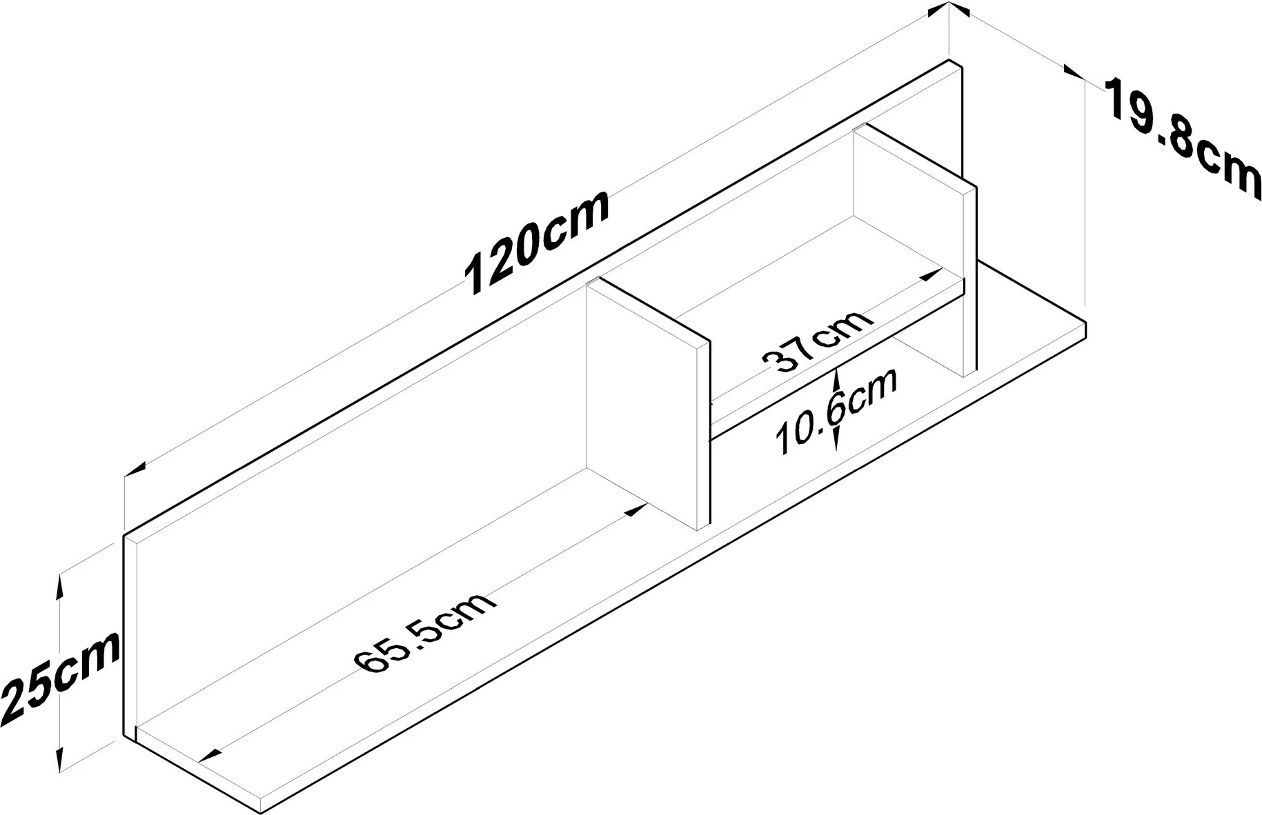 Raft muri Hanah Home, AE103 - 2640, ngjyrë arr dhe antracit, 120x25x19.8cm