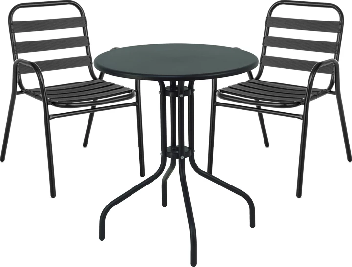 Tavolinë me karrige Sussie-Vergo I set prej 3 copë, metal-alumini, e zezë, D60x70cm