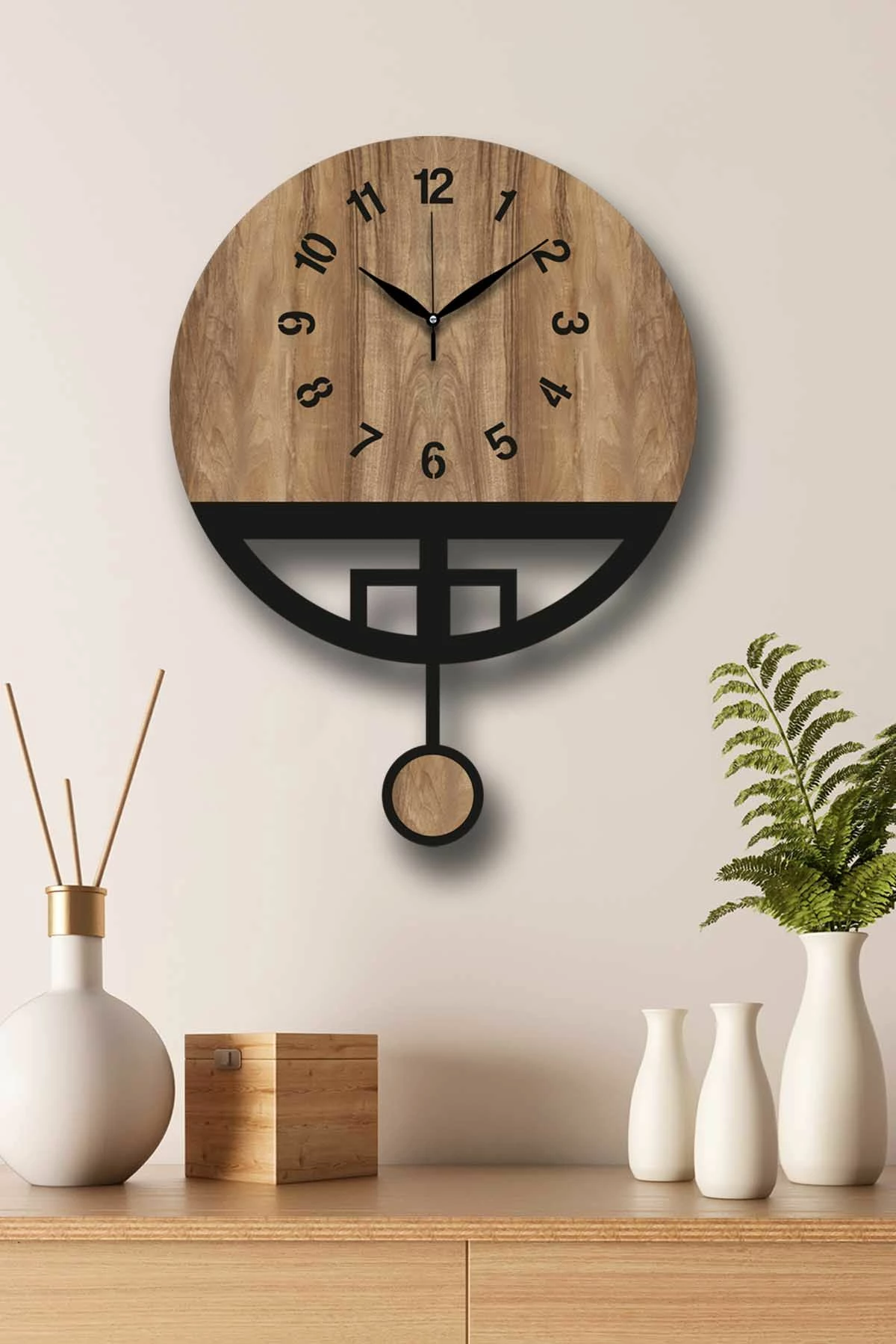 Orë muri dekorative Wallity, ngjyrë arre dhe e zezë, Vlnt108Mo