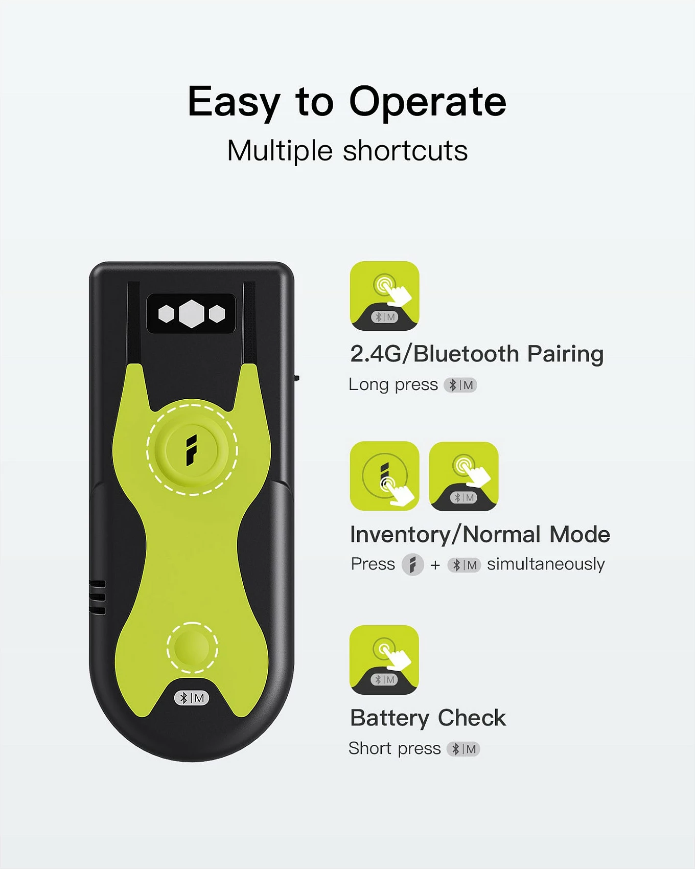 Skaner barkodi Inateck BCST-42, 2D QR, Bluetooth 5.0, USB/2.4G, zi/gri/jeshile