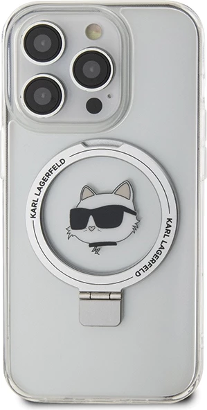 Mbështjellës Karl Lagerfeld Ring Stand Choupette Head MagSafe për iPhone 15 Pro 6.1", Bardhë
