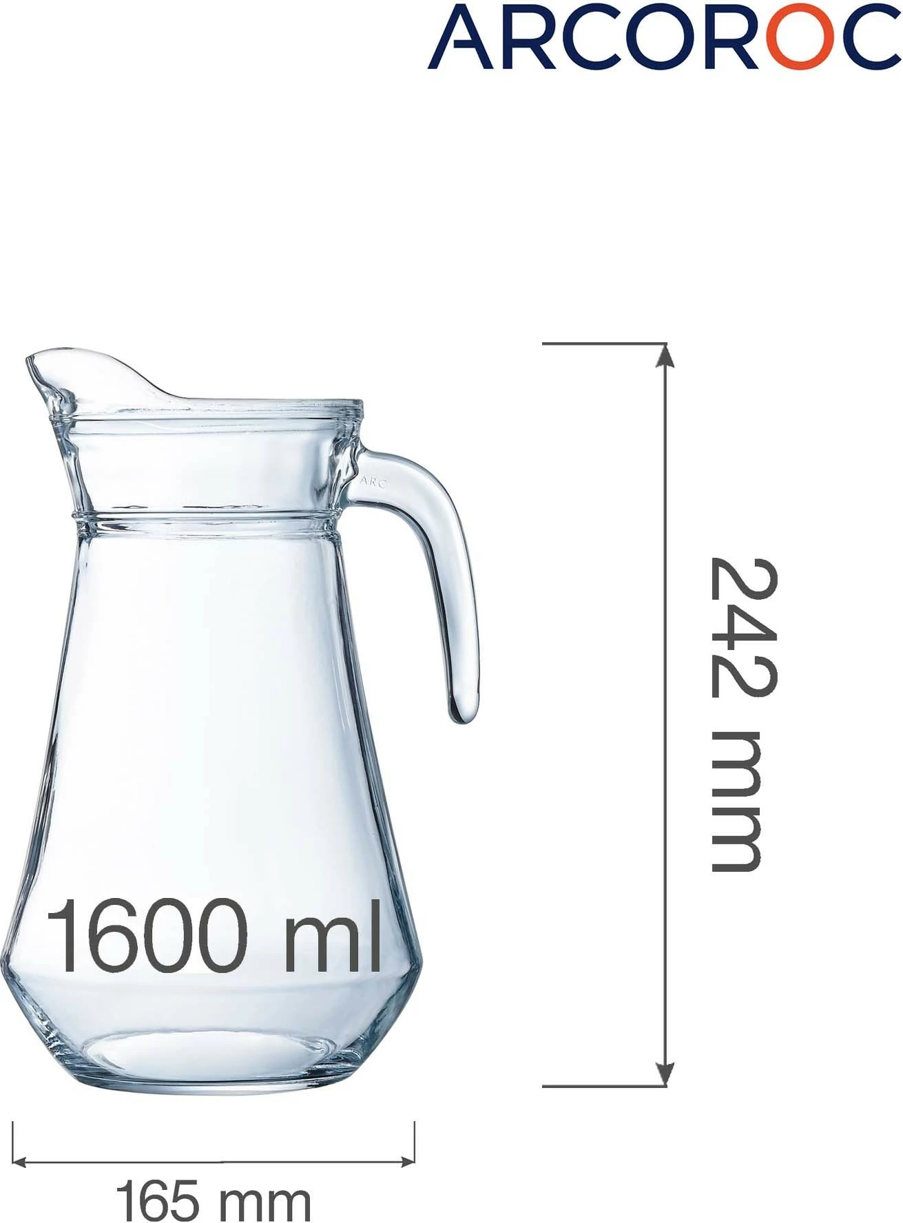 Karahafe Arcoroc ARC 1.6L, transparente, set 6 copë