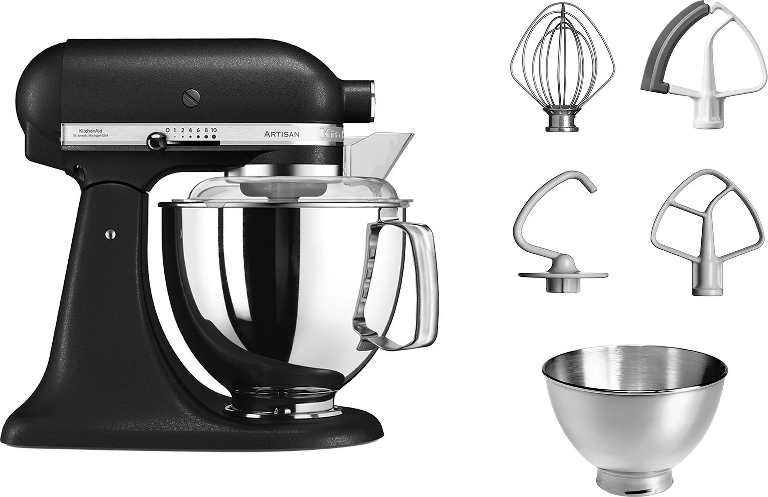 Mikser stacionar KitchenAid Artisan, 4.8 L, 300 W, 10 shpejtësi, Cast Iron Black