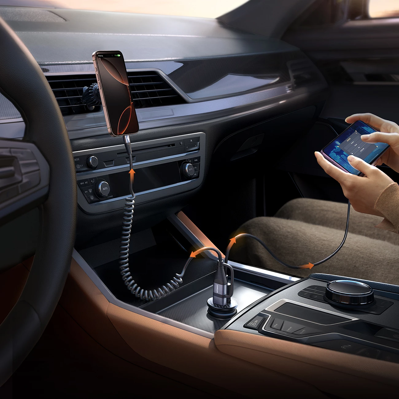 Karikues veture Joyroom JR-CCN16 15W, 2 porta USB-A & USB-C, 12-24V, pa kabllo, zi