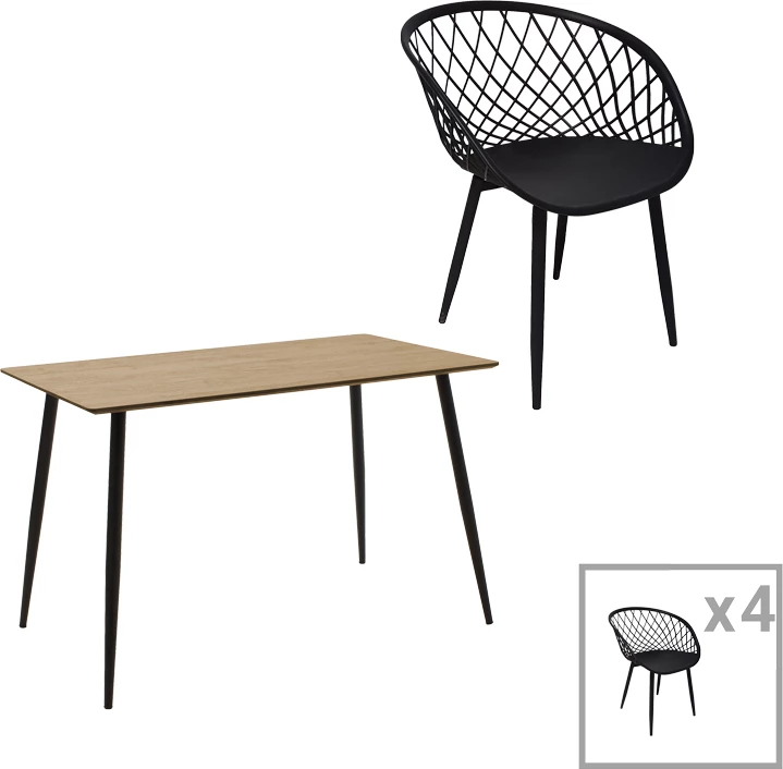 Set tavoline me karrige Ezra-Cuba, 5 pjesë, MDF-PP, ngjyrë e zezë, 120x70x76cm