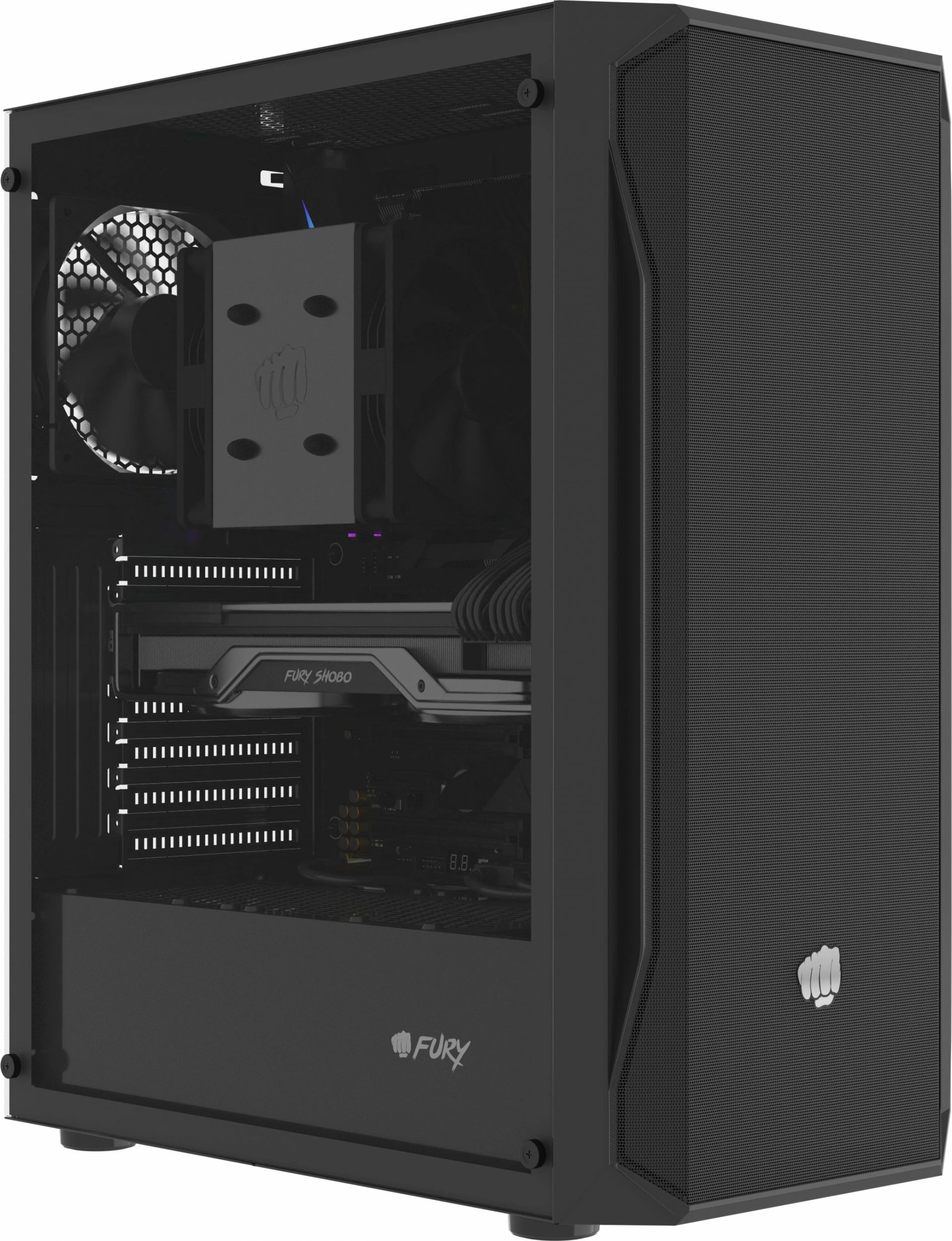 Kasë Fury Shobo SH4F (NFO-2152) Midi Tower ATX/mATX/Mini-ITX, 4x120mm PWM, tempered glass, pa PSU, e zezë