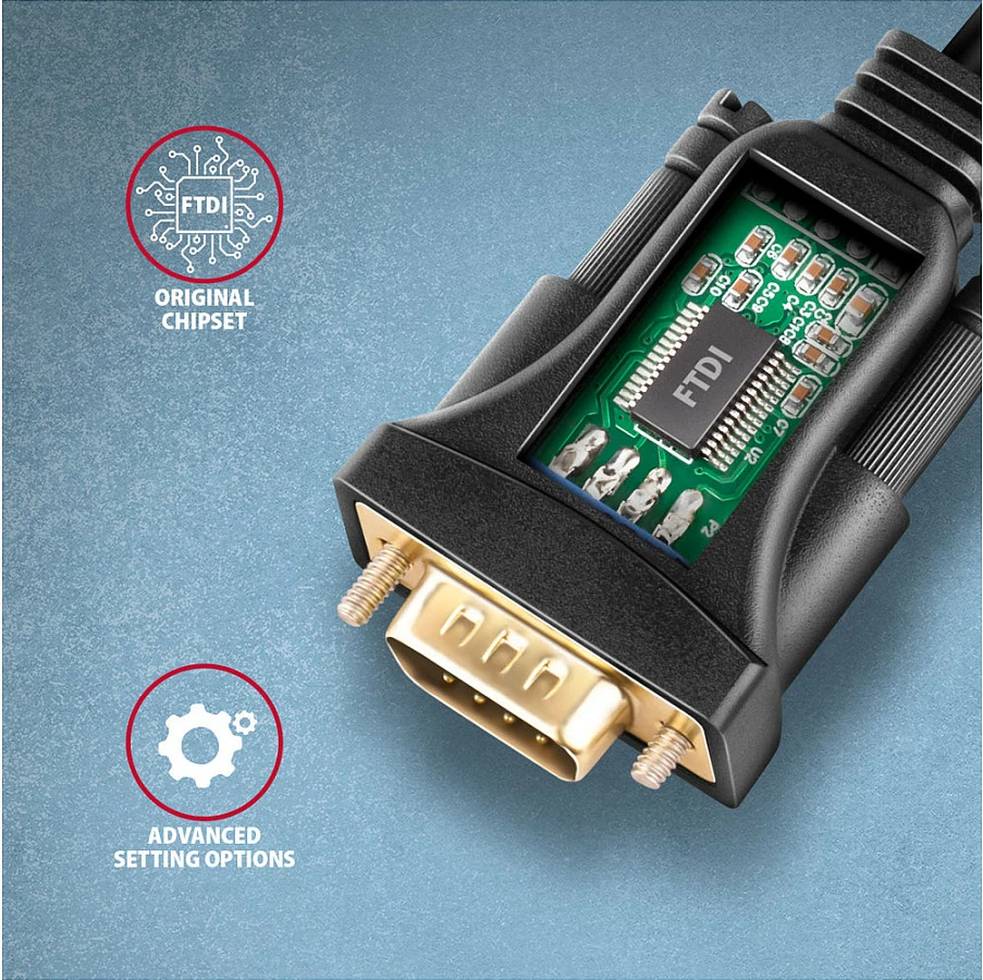 Kabllo adapter Axagon ADS-1PQN, RS-232 (COM) në USB 2.0, FT232RL, e zezë