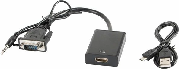 Adapter Lanberg AD-0021-BK VGA në HDMI me audio 3.5mm + USB (1080p), i zi