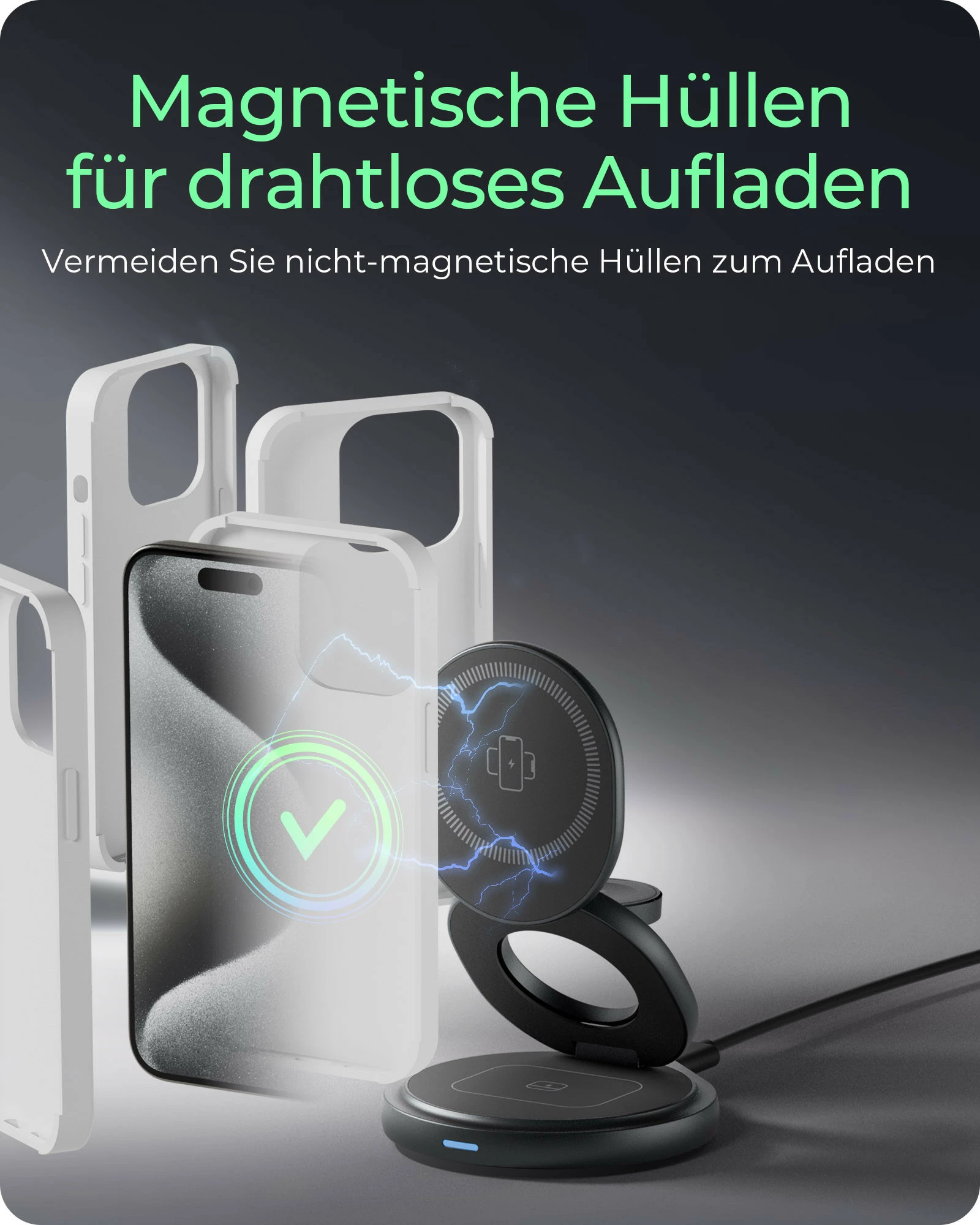 Stacion karikimi magnetik ICY BOX 3-në-1 për iPhone/Apple Watch/AirPods, USB-C PD 15W, palosës, antracit/gri