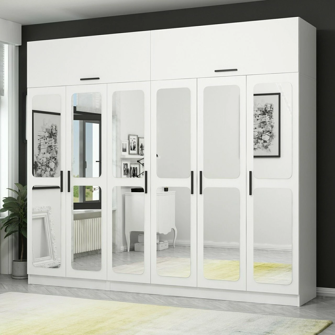 Dollap i bardhë me pasqyra, Skye Decor, Kale - 3944