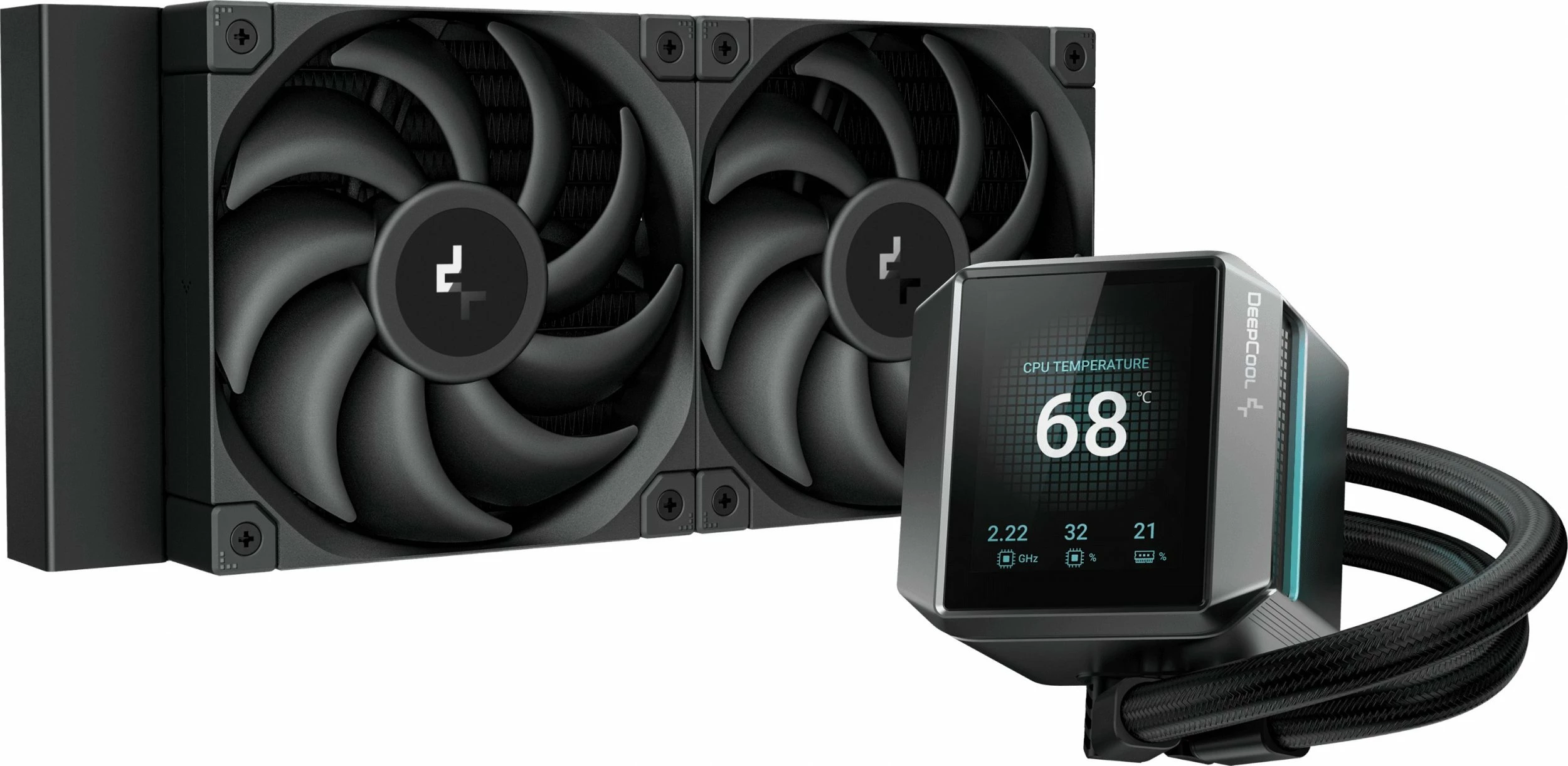 Ftohës uji Deepcool Mystique 240, radiator 240mm, LCD 2.8\", ARGB, 2x120mm PWM, e zez