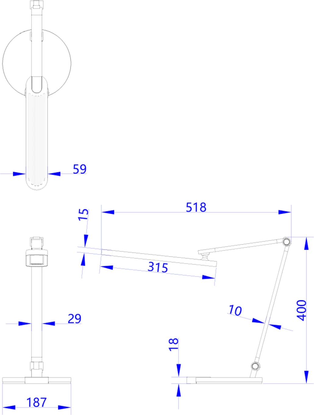 Llambë tavoline LED profesionale BLAIN PRO FH4454.02 bazë ABS ngjyrë zezë-gri alumini krahë 51,8x40Hcm