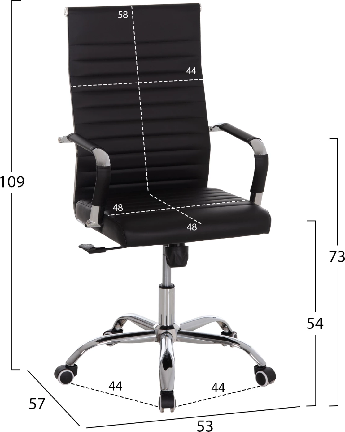 Karrige menaxheri për zyre BOSS FH1059.31, ngjyrë e zezë, PU-metal krom, 54x57x110H cm.