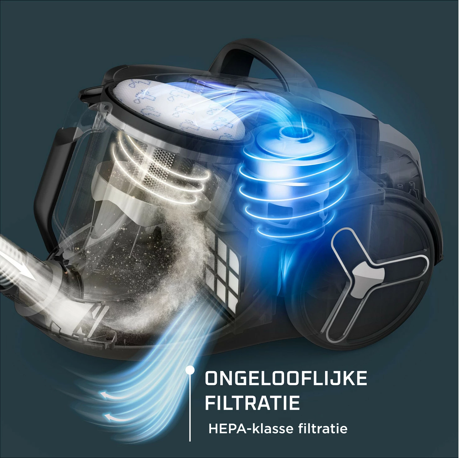 Fshesë me korent Rowenta Green Force RO7C36, pa qese, 500 W, 2.5 L, HEPA, e zezë/gri/blu
