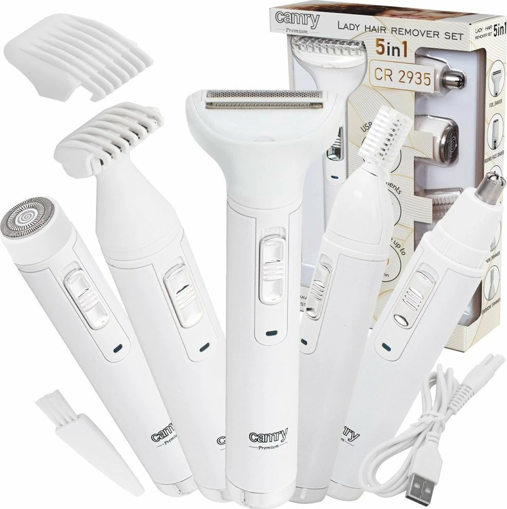 Set trymeri multifunksional Camry CR 2935, 5-në-1, bateri 400mAh, karikim USB, i bardhë