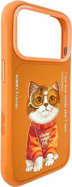 Kover iPhone Nimmy Glasses Cool Cat 17 Pro, portokalli