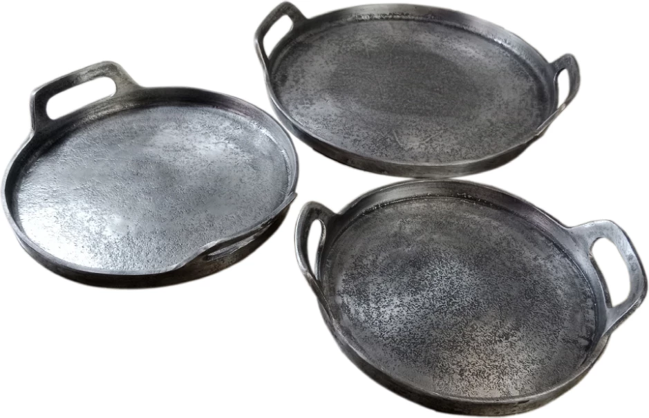 Set tabakash BATU, 3 copë, alumin, ngjyrë argjendi antike, 35x35x5cm