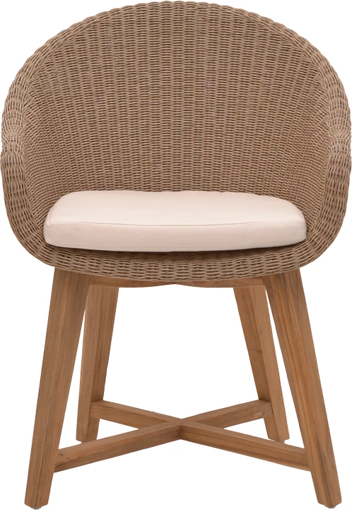 Karrige Solso skelet alumini me këmbë dru tik ngjyrë natyrale dhe pe rattan 62x58x78cm