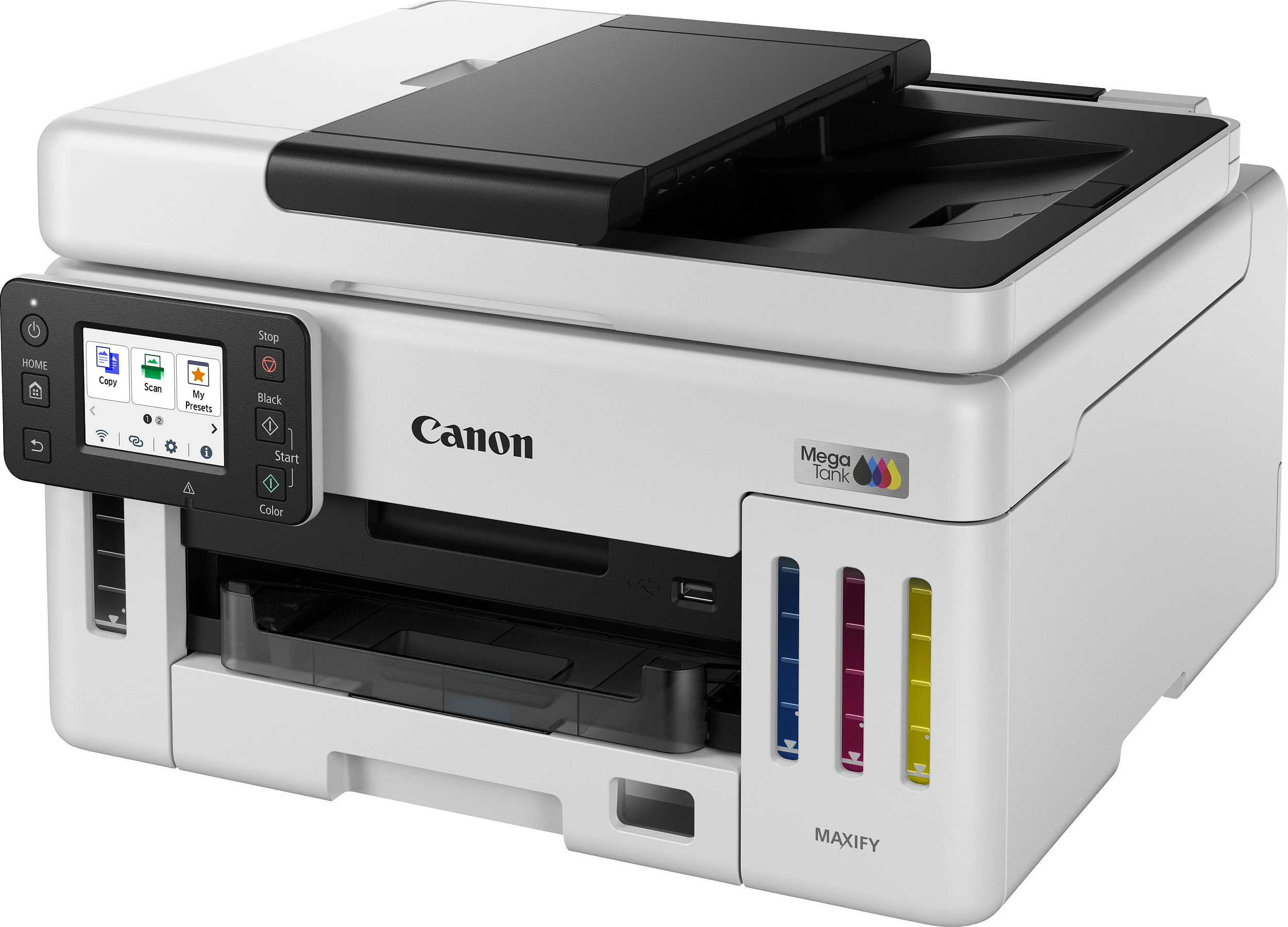 Printer multifunksional Canon MAXIFY GX6150, Inkjet me ngjyra, A4, Duplex, Wi‑Fi/Ethernet, bardh e zi