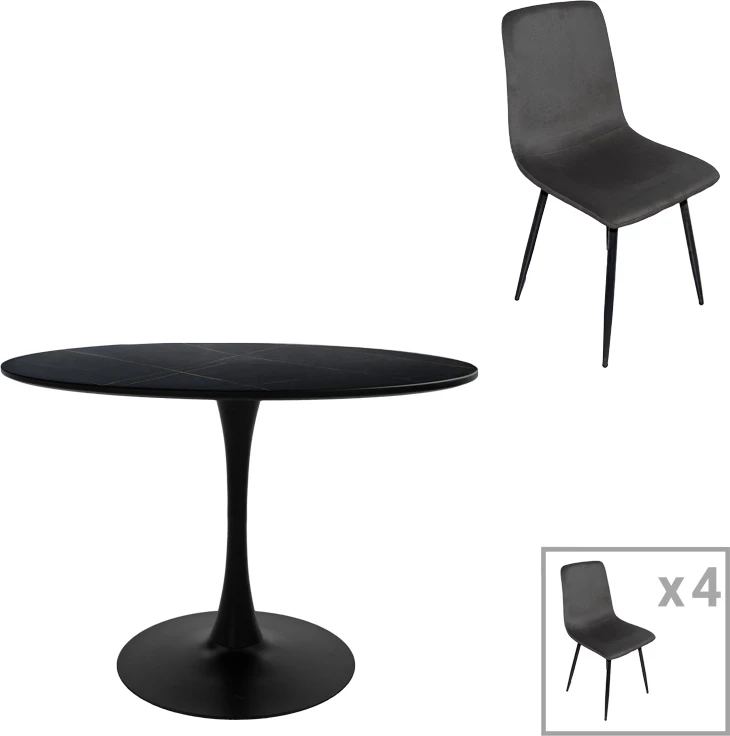 Set tavoline me karrige Balou-Grato, 5 copë, ngjyrë e zezë, D120x73cm