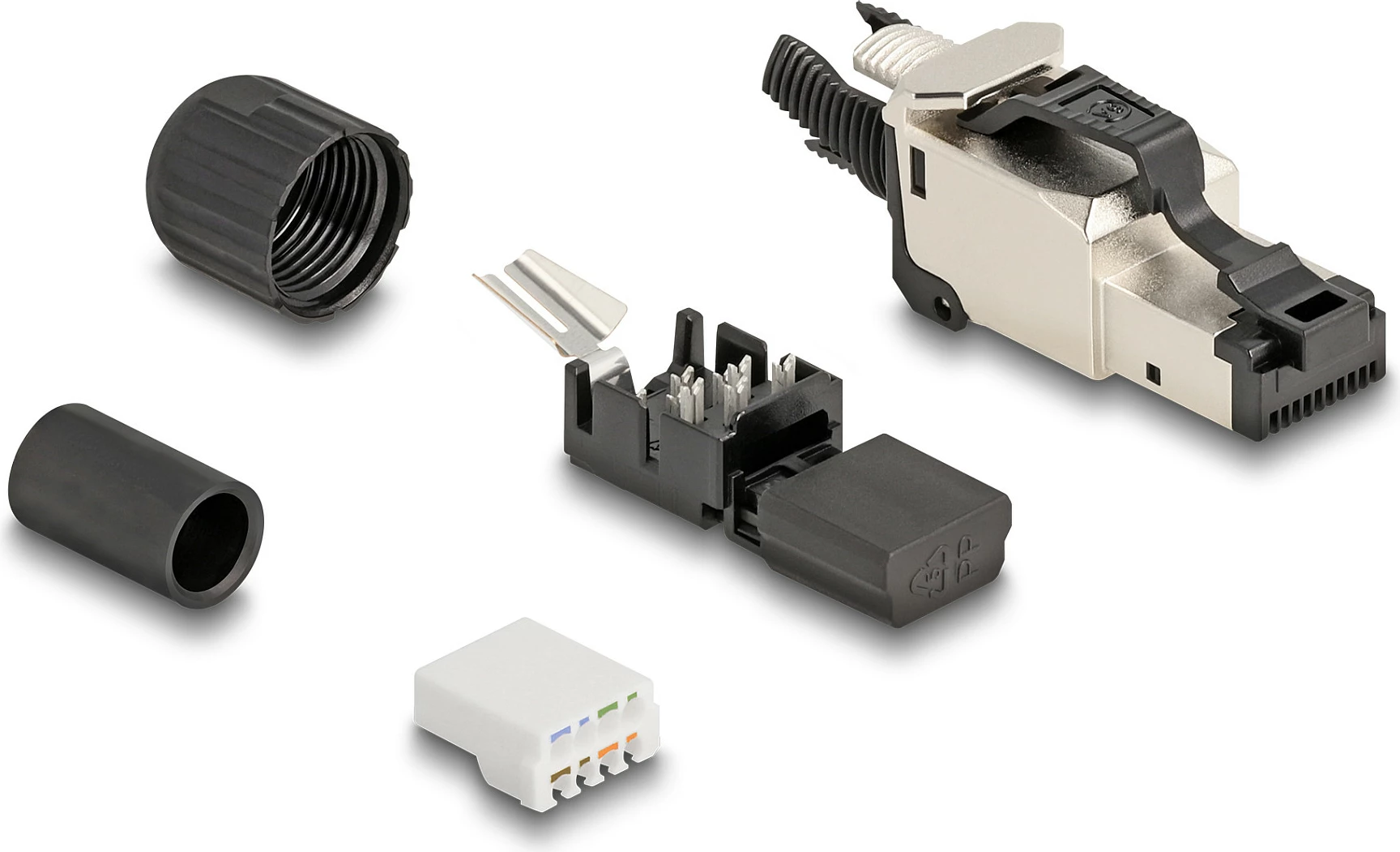 Konektor RJ45 DeLOCK Cat5e PROFINET, montim në terren, S/UTP, i drejtë, zi/argjend