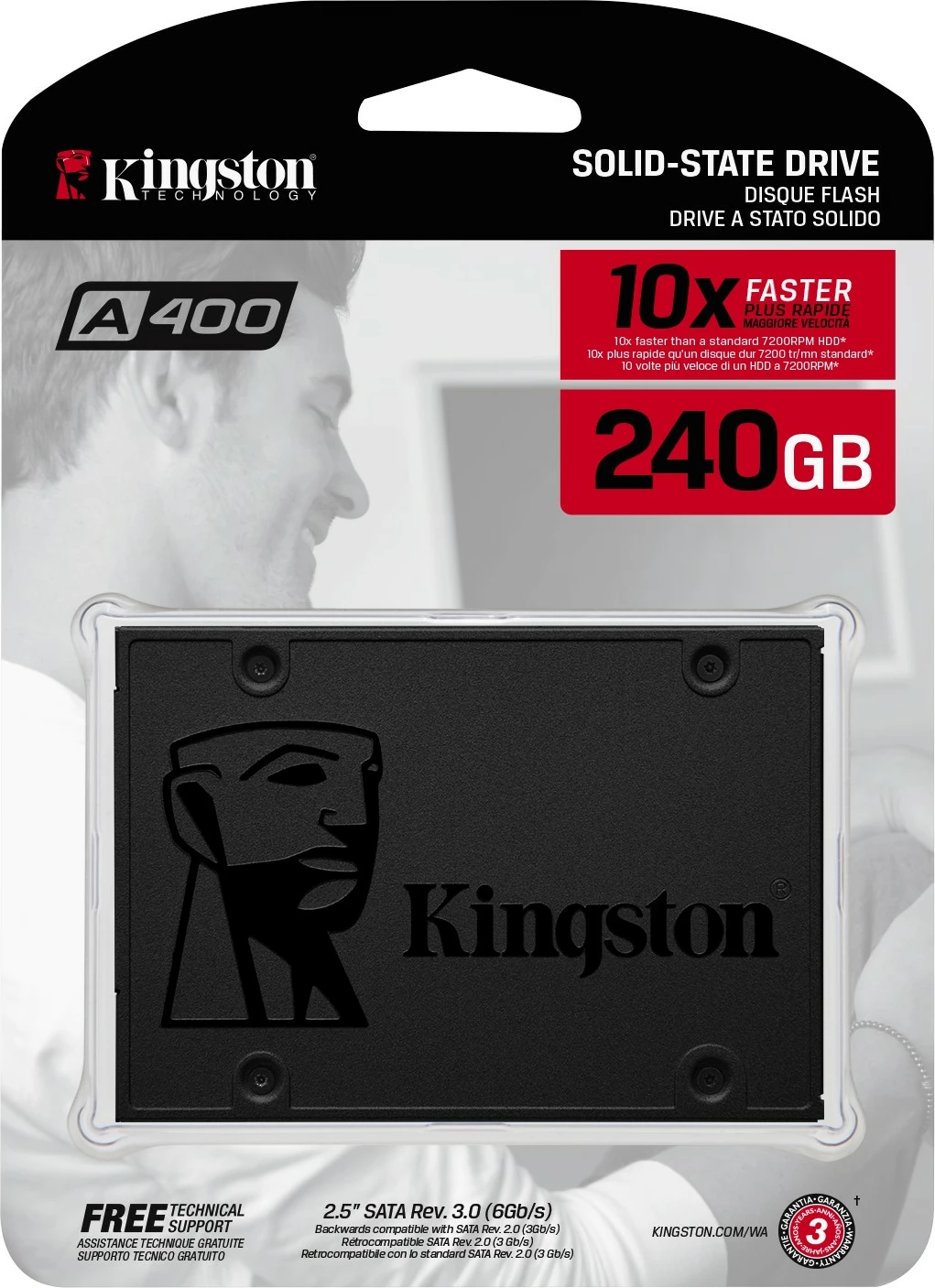 SSD Kingston A400, 240 GB, 2.5", 500 MB/s, e zezë