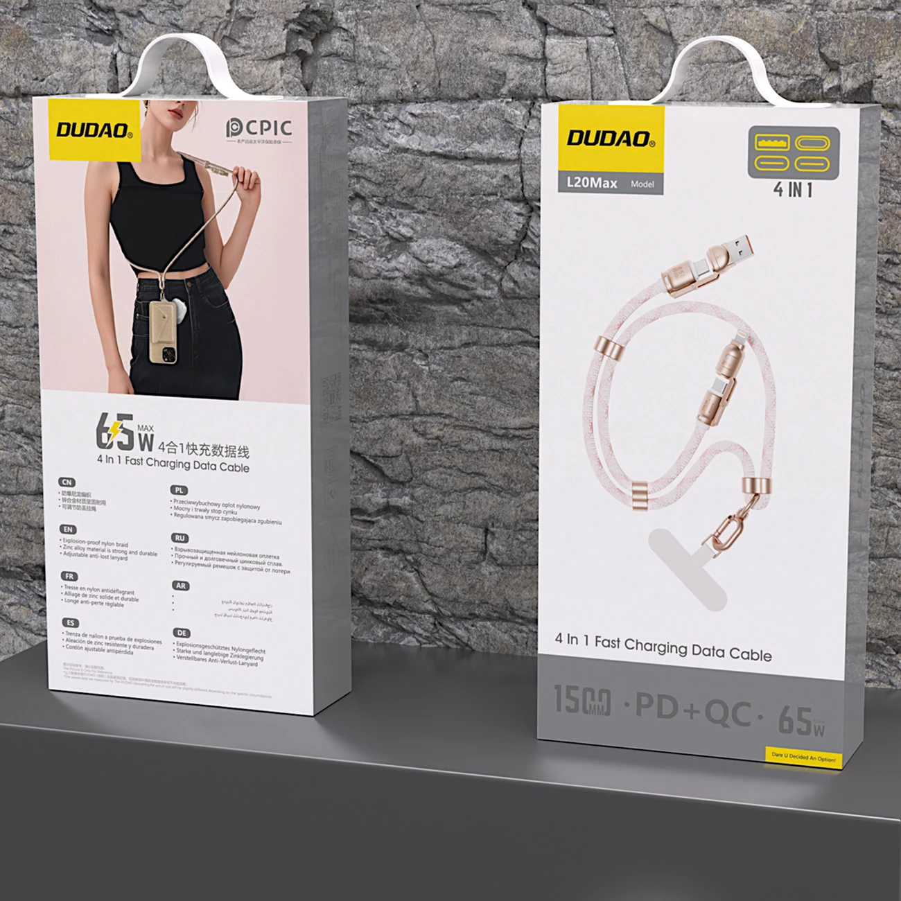 Kabllo multifunksionale Dudao L20MAX 4-në-1, 1.5m, 65W, rozë